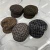New retro polished plaid soft brim cap women's literary small fresh beret pastoral newsboy hat