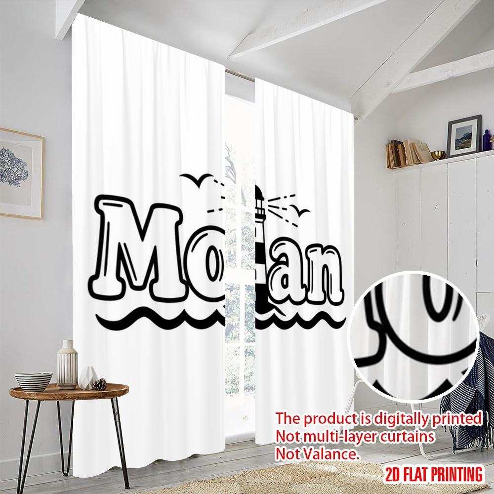 2pcs 2D flat printing Curtains Moan Lighthouse Birds Waves Polyester Without Electricity 0 Perfect for Entryway Room Parties