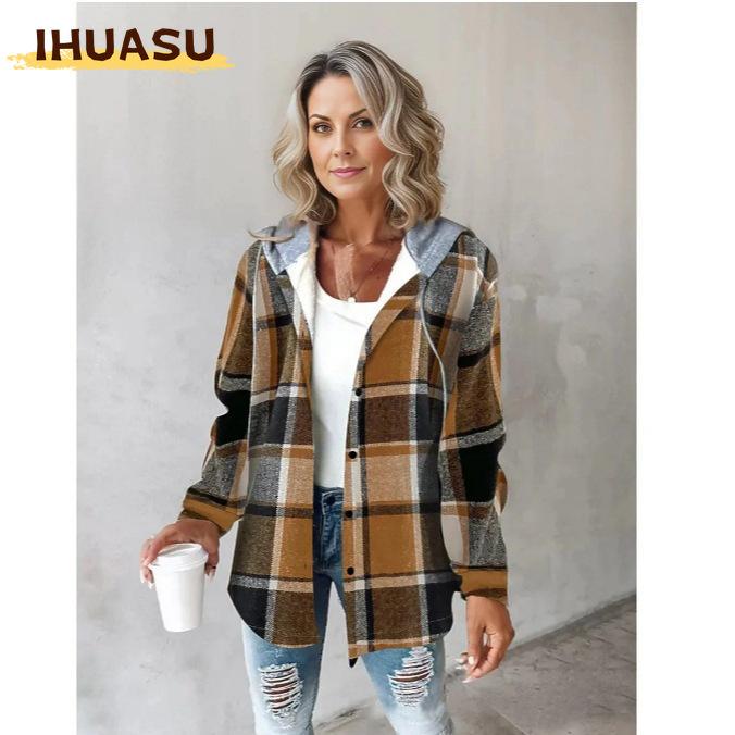 IHUASU Chaquetas y abrigos vintage informales de manga larga para otoño e invierno para mujer