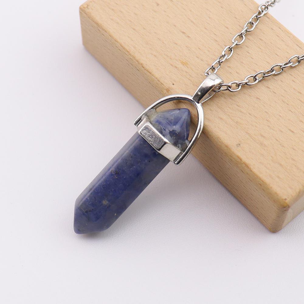 Handmade Amethyst Rose Quartz Hexagonal Pillar Pendant Necklace (N760)