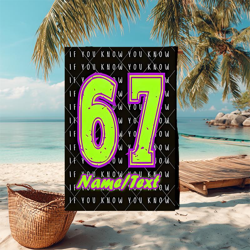 1PC Custom Name "67th Birthday Celebration" Beach Towel Highly Absorbent And Sand-Resistant Towel for Swimming, Pool, Yoga, And Travel Lightweight