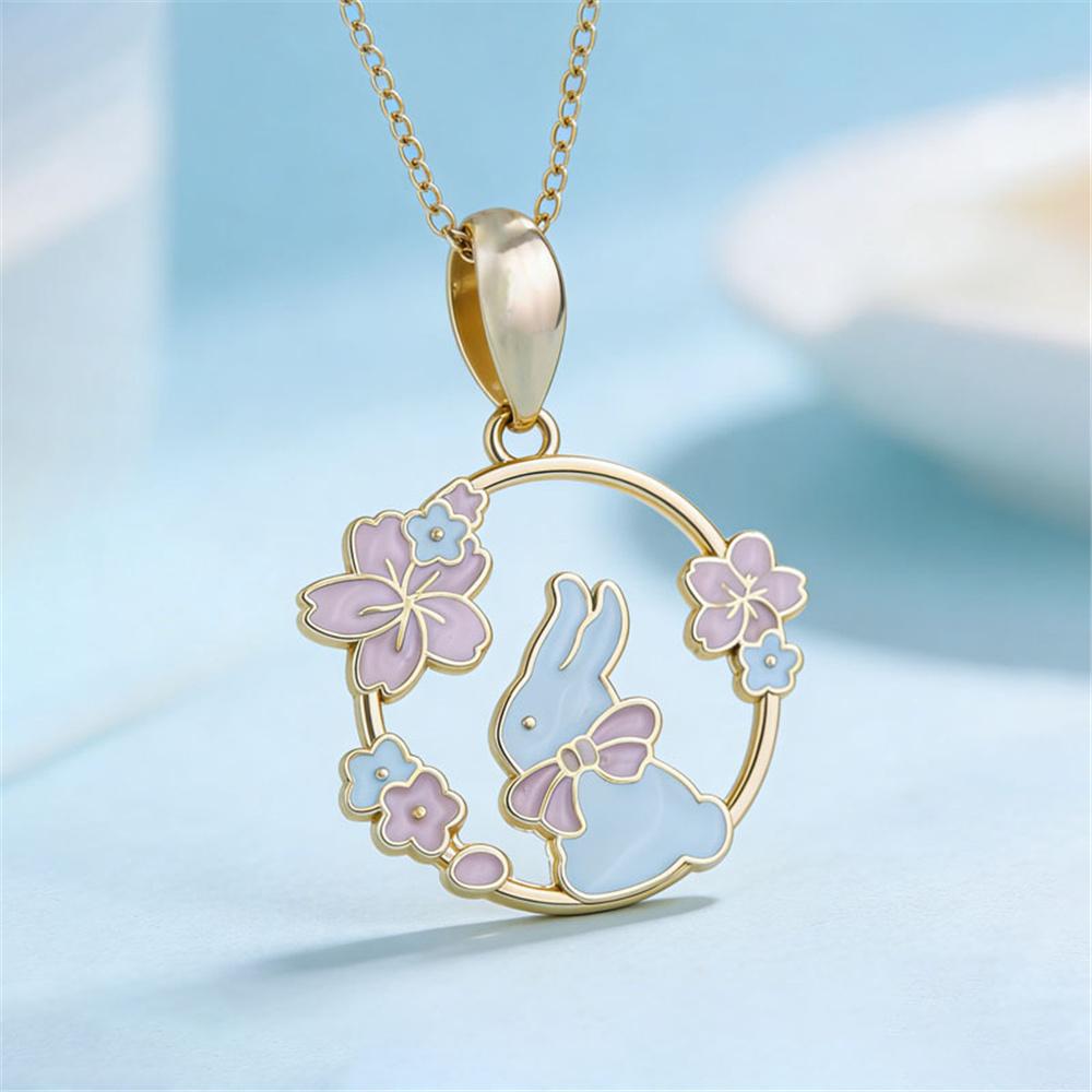 Cute Animal Female White Pink Blue Black Enamel Skeleton Flower Rabbit Pendant Necklace Gold Color Wedding Jewelry For Women