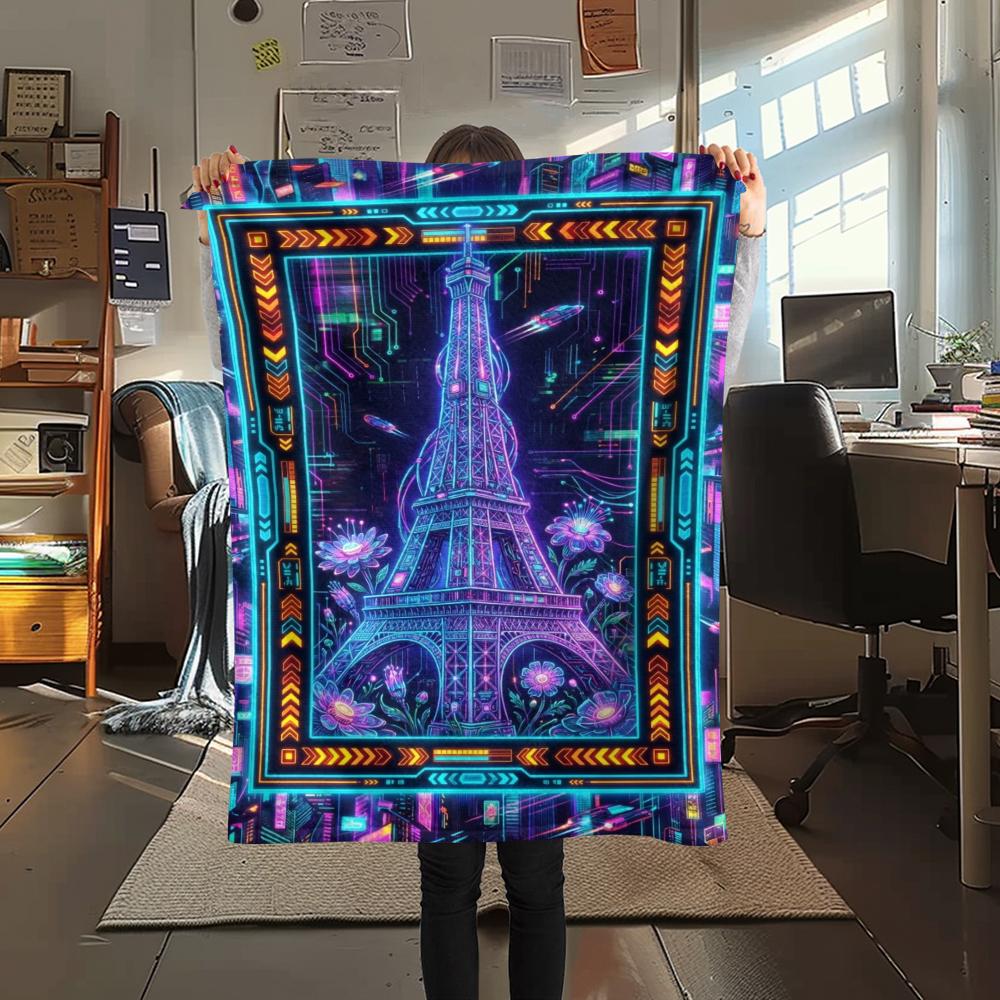 Paris Eiffel Tower Print Flannel Blanket, High quality Comfortable for All Seasons, Home Decor, Warmth and Comfort, Perfect for Christmas Gifts86