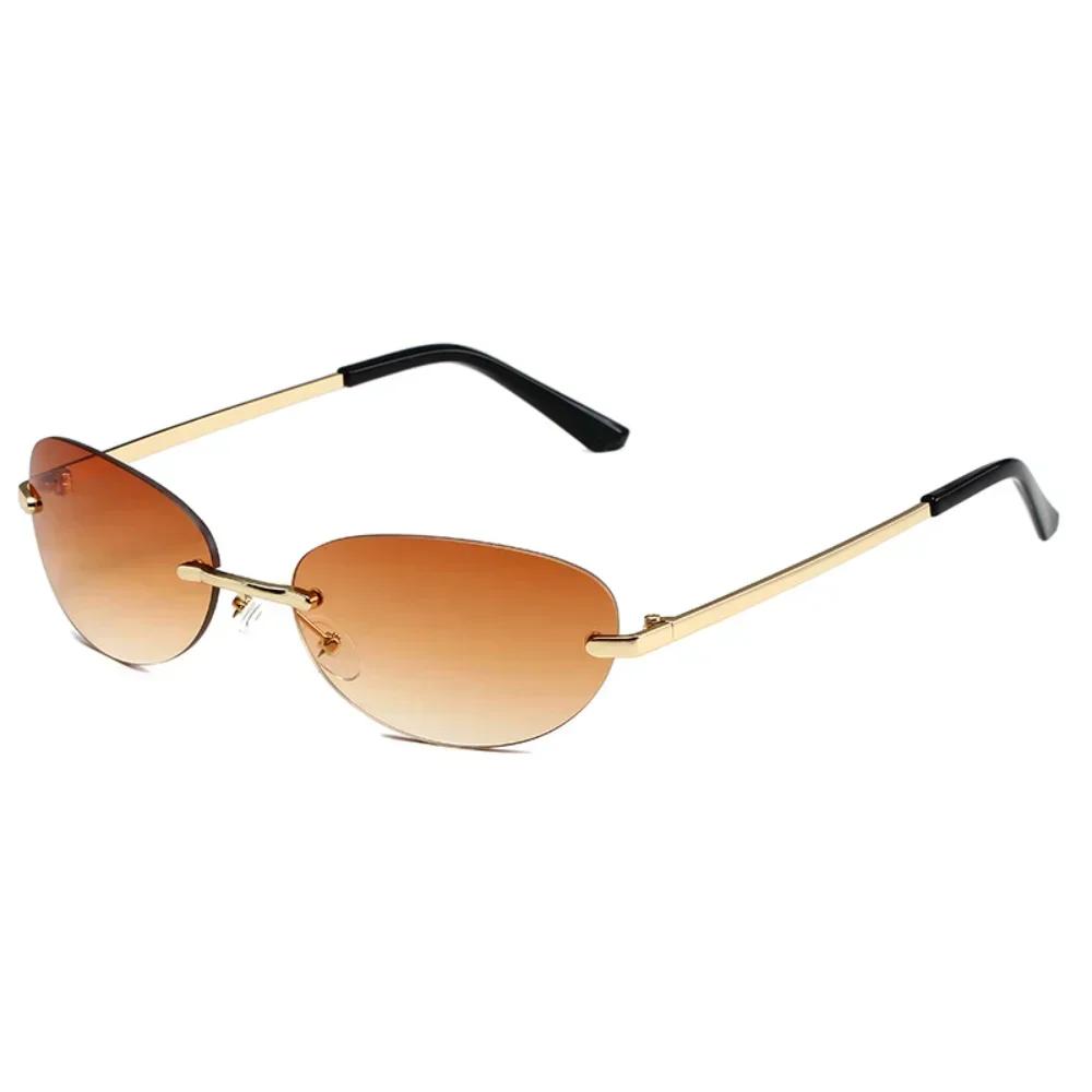 New European and American Metal Frameless UV Resistant Sunglasses UV400 Fashionable and Versatile Oval Cut Edge Glasses