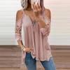 Fashion Women's Loose Camisole Hollow Lace Sleeve Solid Midi Sleeve Top