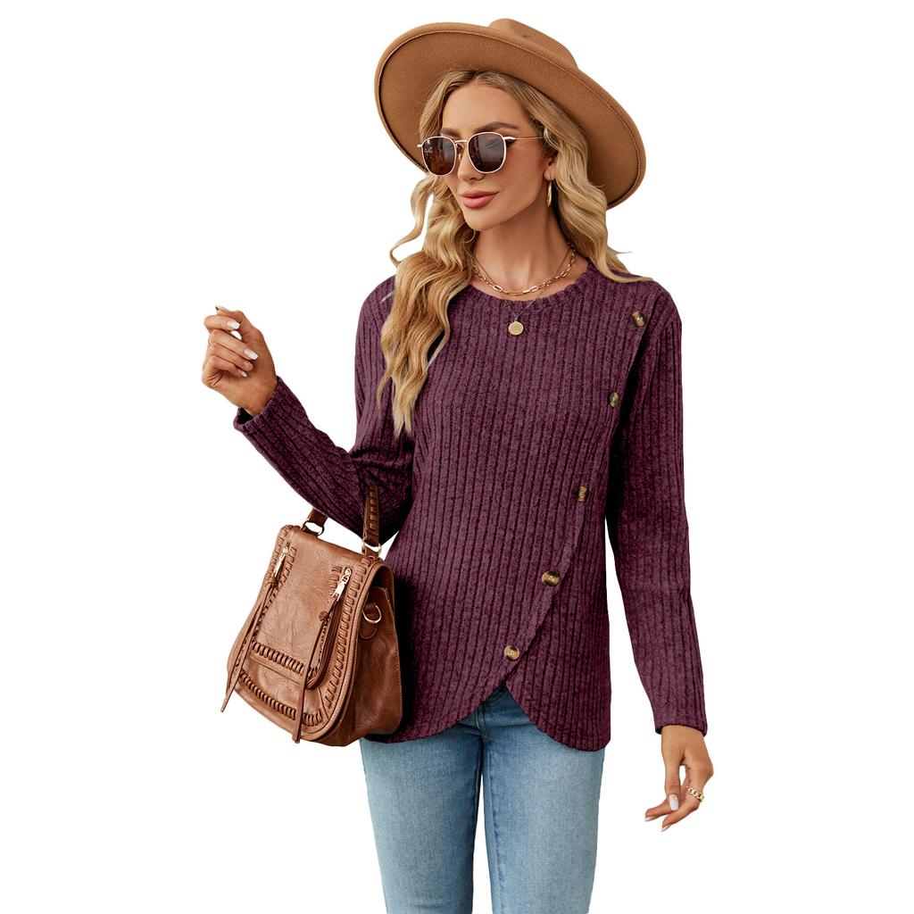 GMXIA Women's Fashion Casual Solid Color Print Autumn Winter Long Sleeve O-Neck Loose Sweaters