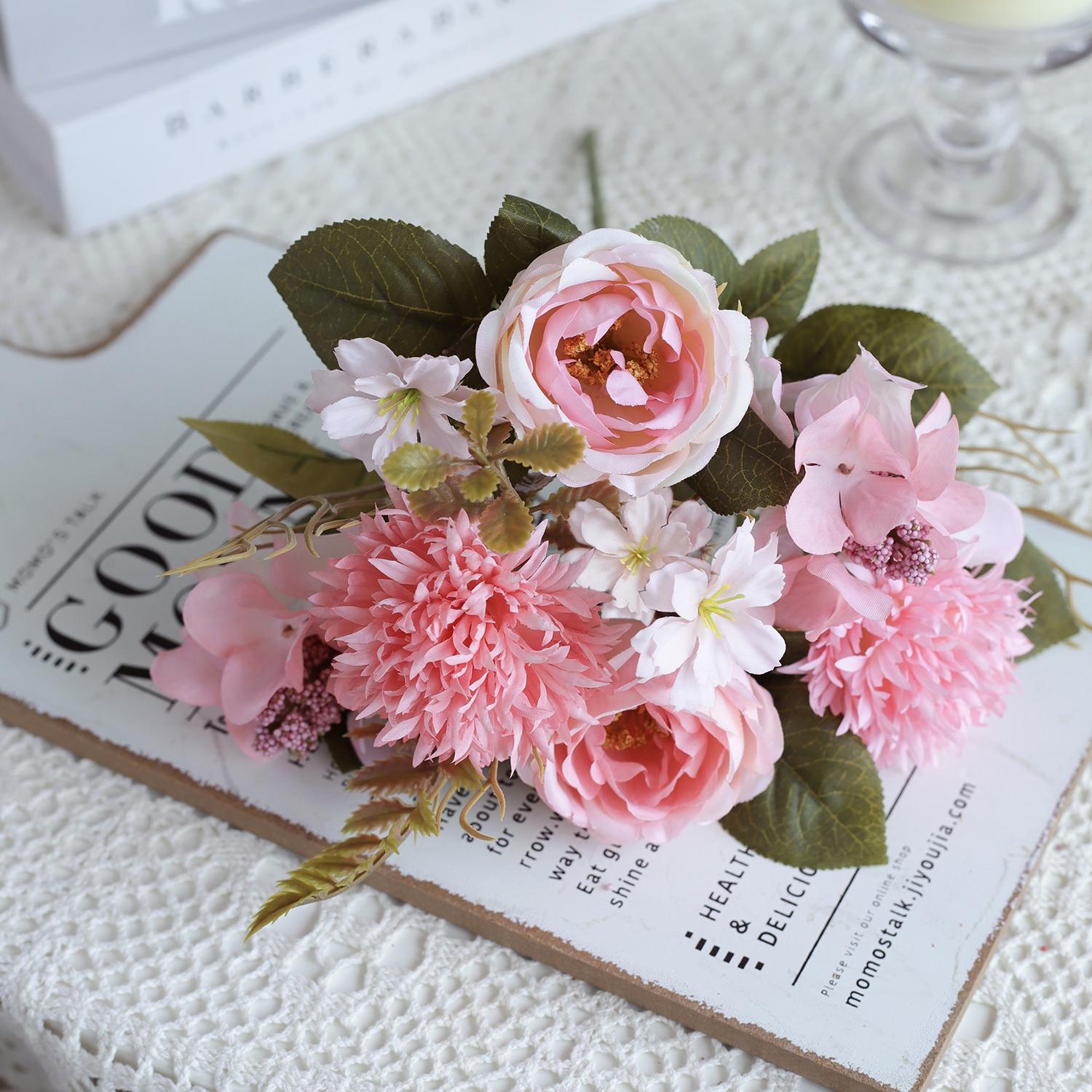 

1/3PCS Artificial Roses Flowers New Year s Home Decoration Wedding Bridal Bouquets Garden Fake Silk Peony Hydrangeas Vases Board 1PC розовый