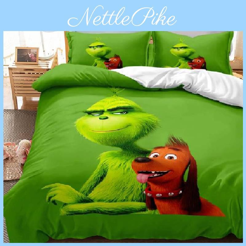 Das Grinch Zeichentrickfigur 3D-gedruckte Bettbezug-Set für moderne Schlafzimmerdekoration