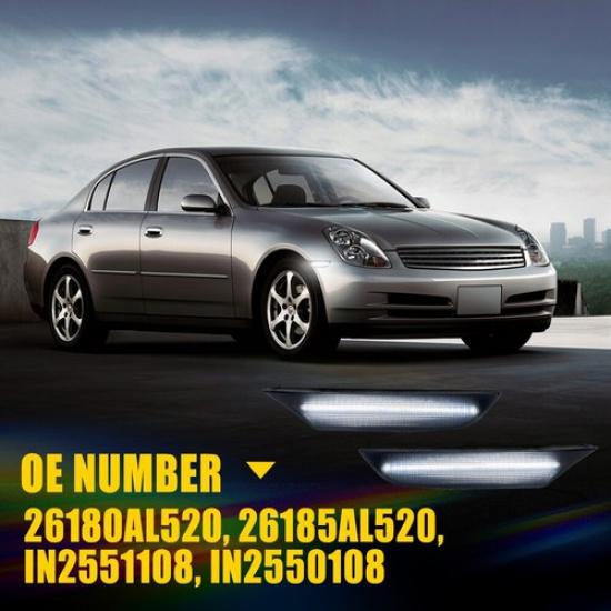 Smoked White Front LED Side Marker Light for 2003-2006 Infiniti G35 Sedan 4-door