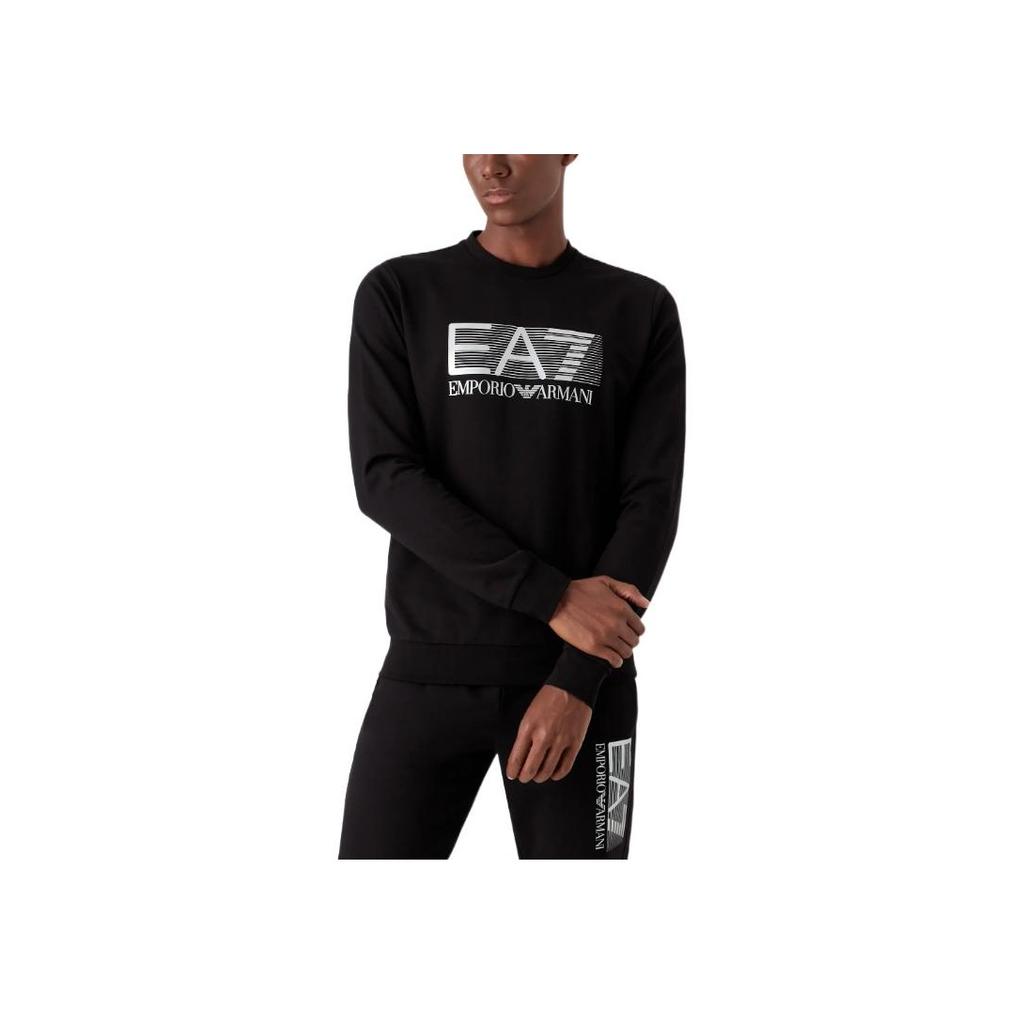 Emporio Armani EA7 SS22 Letter Print Crew Neck Sweatshirt Men Sweatshirt Black 6LPM60-PJ05Z-0200