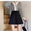 2024 Spring Women's Academy Style Black Sweater & High-Waisted A-Line Pleated Skirt