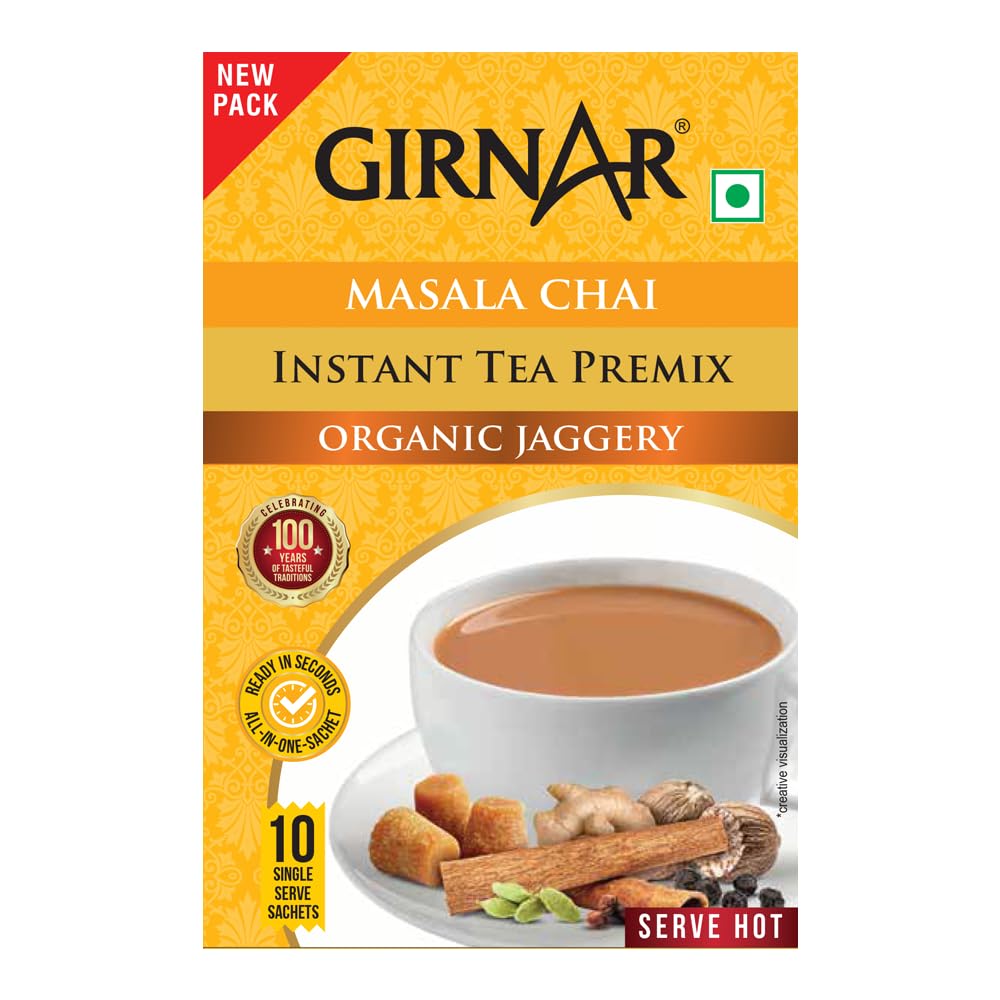 Girnar Instantný Masala Chai Premix s Bio Trstinovým Cukrom 140g Balenie 10 Vrecúšok Pre Rýchly Čaj