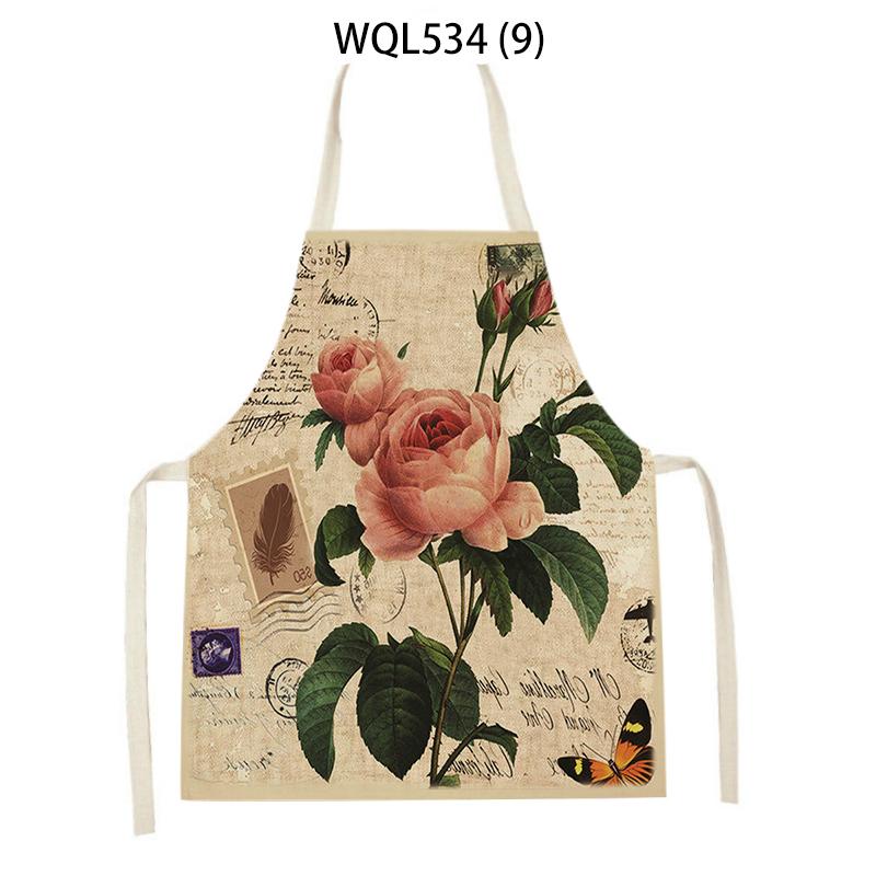 Women Men Retro Bird Flower Butterfly Printed Kitchen Aprons Household Cleaning Pinafore Baking Accessories Linen Cooking Apron