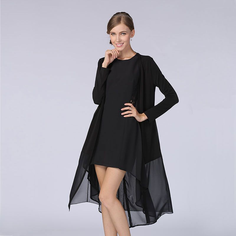 

Женский А-силуэт Летнее Кружевное Платье Жилет Ласточкин Хвост Черный Black XL