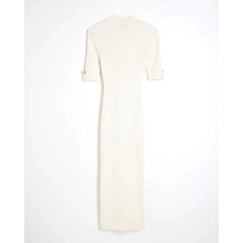 British Niche Style ~ Ri * Half Turtleneck Short Sleeve Knitting Dress
