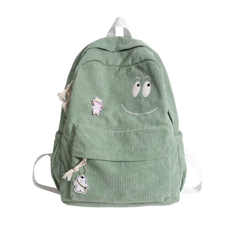 

Рюкзак Вельветовый рюкзак Смайлик Студенческий школьный рюкзак Сплошной цвет Повседневный Only Backpack зелёный