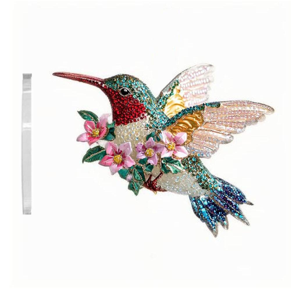 2D Acrylic Hummingbird Ornament Colorful Crystal - Like Bird With Flower For Christmas Tree Hanging Holiday Home Decor Pendant