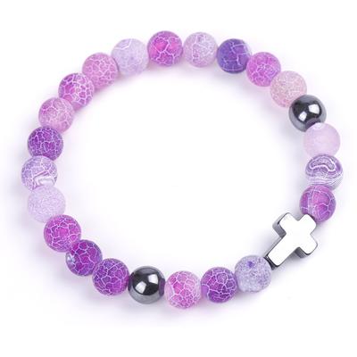 Naturstein-Kreuz-Armbänder, buntes verwittertes Achat-Kreuz, elastisches Seil-Armband für Männer und Frauen, Charm-Yoga-Schmuck