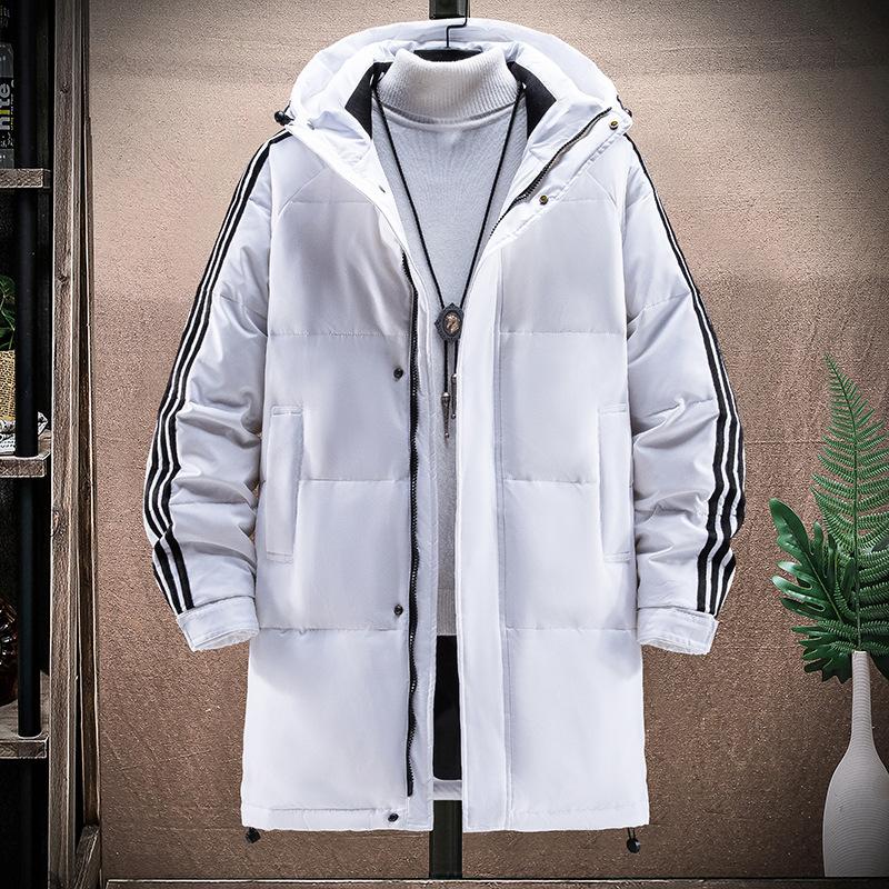 

Зимний двухбортный пуховик с тремя планками, повседневный полосатый с капюшоном, мужская удлиненная куртка свободного кроя в корейском стиле 4XL чёрный