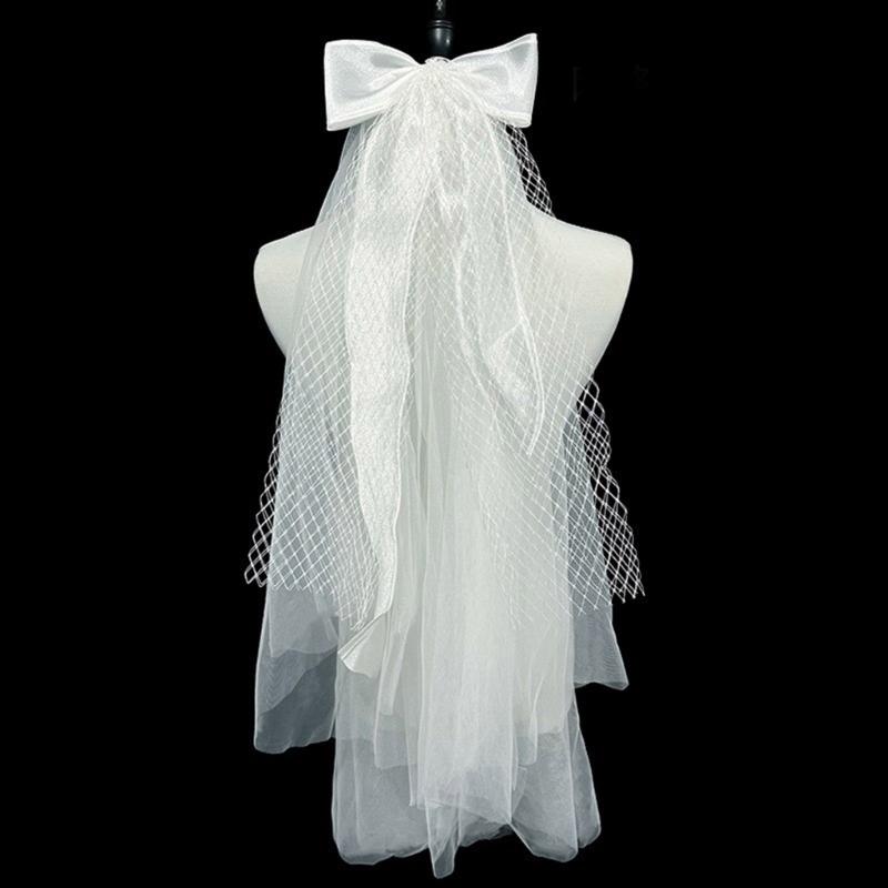 Delicate Wedding Bridal Lace Veil with Pearl/ Bowknot Girls Bride Veil Long Tulle Wedding Tiaras for Marriage Women