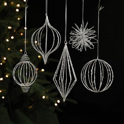 Glitter Star Pendant Christmas Decorations Silver Color Hollow Star Hanging Ornaments Christmas Tree New Year Home Decor Gift