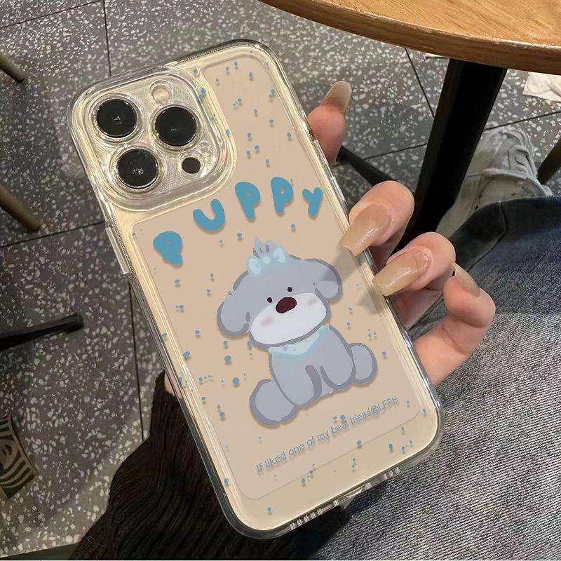 

Blue-Black Puppy Cartoon Transparent Soft Phone Case for Apple 14/15/16 Pro/17/17 Pro Max iPhone 14 Pro