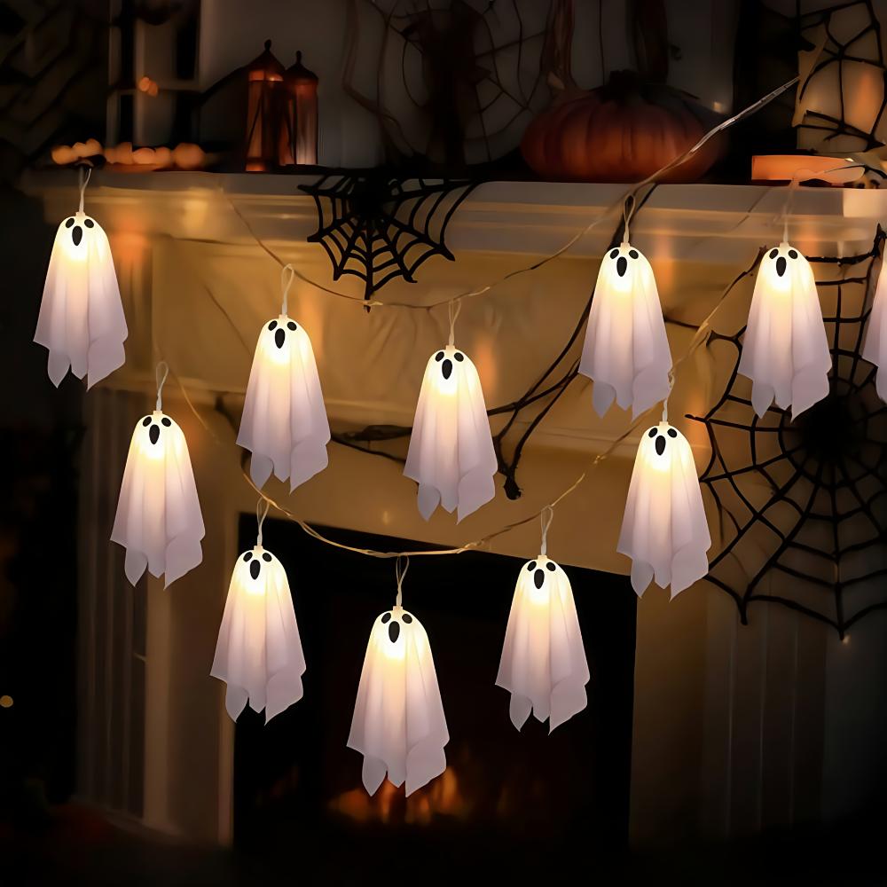 10Pcs Halloween LED Hanging Light Up Ghost Hanging Horror Ornaments Lamp For Home Outdoor Yard Garden Halloween Party Decor Gift
