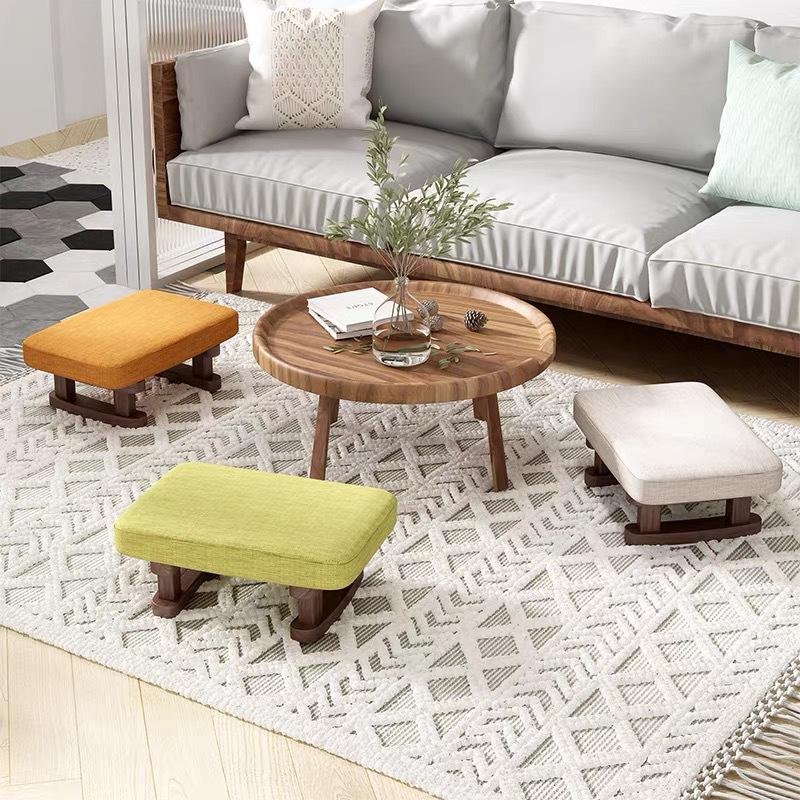 Solid Wood Fabric Footstool - Rectangular Low Stool for Living Room & Shoe Area