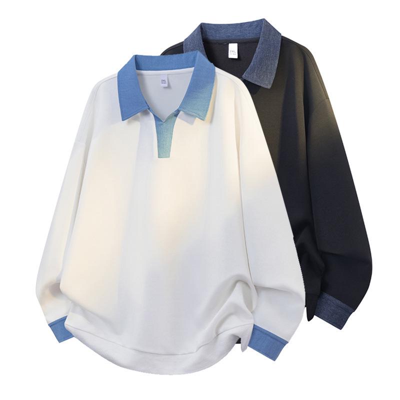 Men's Autumn Spliced Trendy Long-Sleeve Shirt Collar Sweatshirt