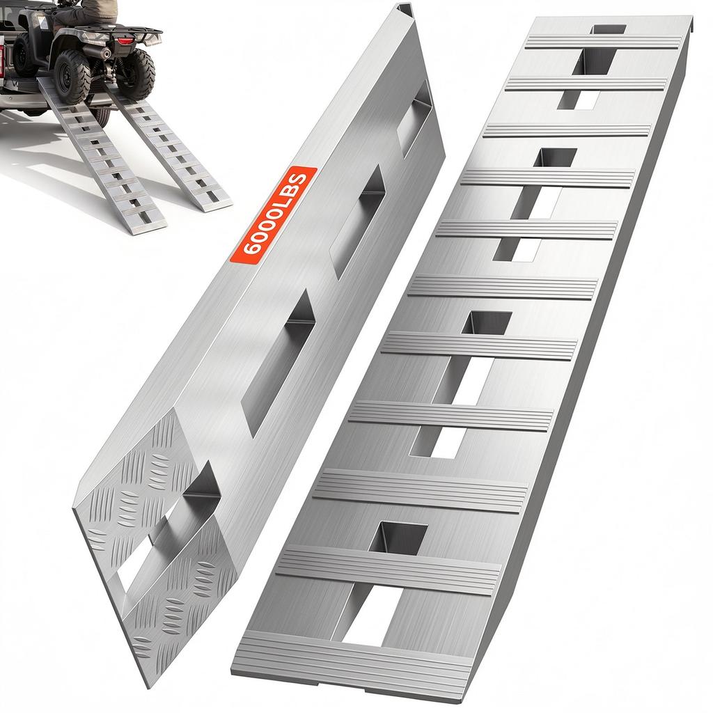 60\'\' X 12\'\' Aluminum Trailer Ramps 6000LBS Total Beavertail Hook End 1 Pair 2 Ramps