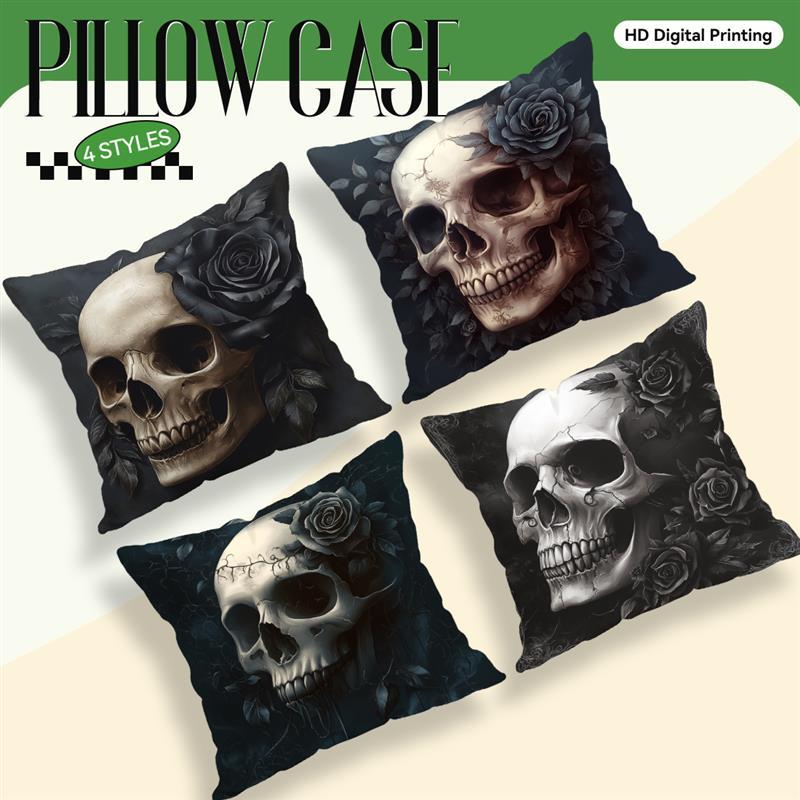 Halloween Skeleton Rose Cushion Pillowcase Printed Polyester 45X45Cm Throw Pillowcover Decorative Sofa Cushion Pillowslip Decor