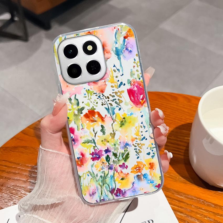 Case For Huawei 400 Pro Honor X6c X8a X7a X8c Phone Covers Exquisite Black Flowers Patterns Transparent TPU Advanced Anti Slip Shell For Huawei Casing