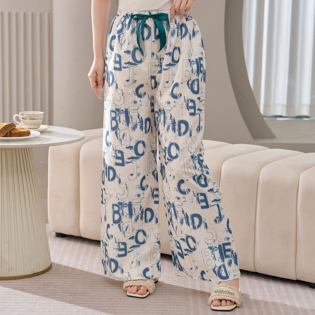 Cotton Silk Family Spring and Autumn Women's Cotton Silk Pajama Pants Wide-leg Pants Thin Artificial Cotton Can Be Worn Outside Casual Home Pants