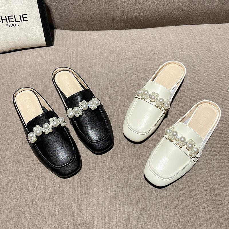 Leather Muller Shoes Women's Bag Head Half-drag Sandals Spring 2025 Wear Lazy Cool Slippers Comfortable Flat Shoes
