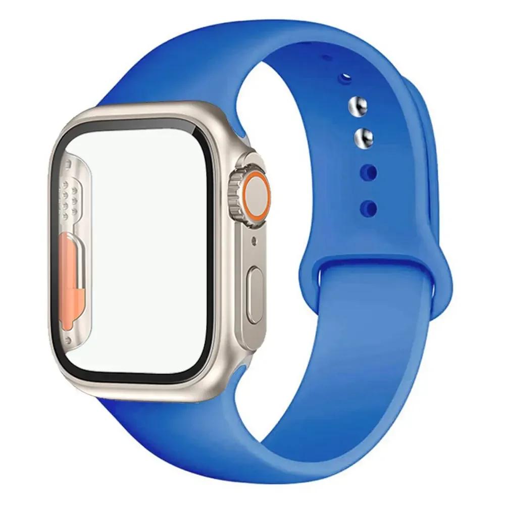 Silicone Strap+Case For Apple Watch Band 44mm 45mm 41mm 40mm Tempered Glass Cover Change to Ultra iWatch Series 9 8 7 SE 6 5 3