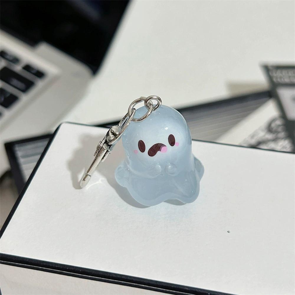 

Halloween Luminous Ghost Keychain Cartoon Resin Keyring Glow In The Dark Key Holder Backpack Pendant Earphone Charms KTB as the picture