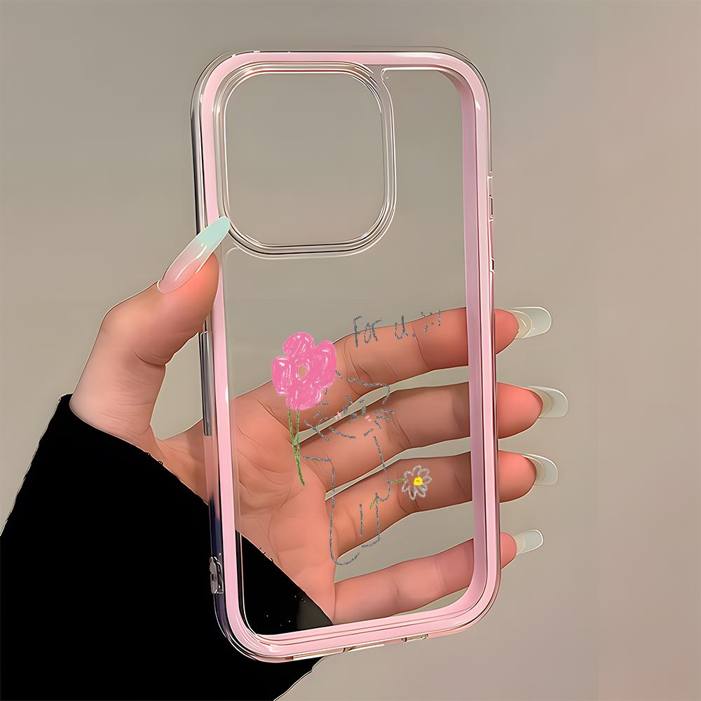 Cute Cat Flower Clear Phone Case For iPhone 11 12 13 14 15 16 17 Pro Max 17 Air Plus 2 In 1 Candy Color Silicone Soft Cover