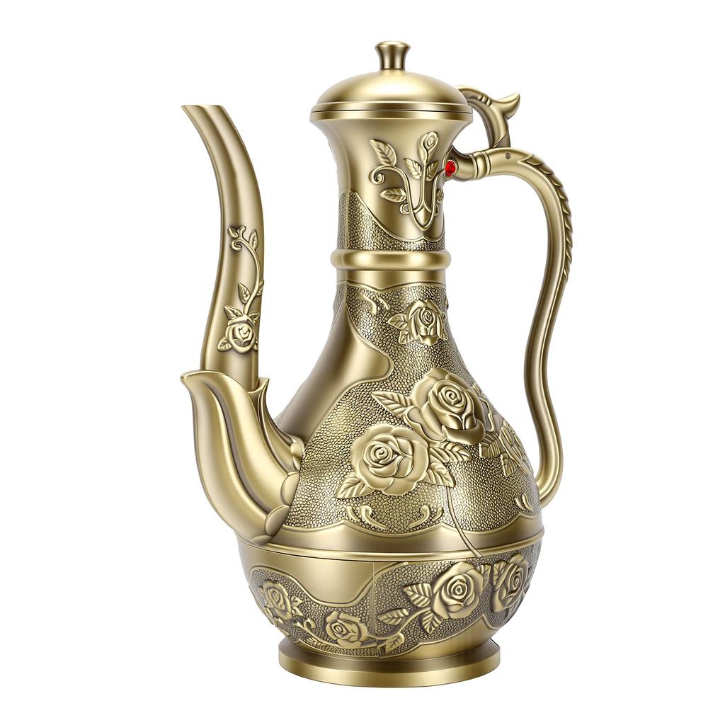 Rose Floral Engraved Antique Wine Pot Decorative Elegant Vintage Teapot for Table Centerpiece