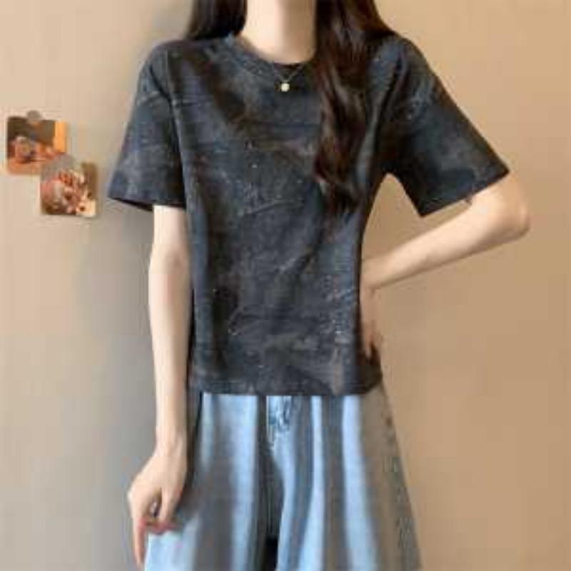 Women's Starry Sky Print Short-Sleeve Top - Loose Casual T-Shirt