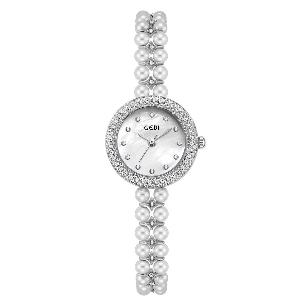 Lehce luxusní dámské hodinky s diamanty a lilií Niche Čínské vysoce kvalitní hodinky s korálkovým řemínkem Dámský náramek Quartzové hodinky