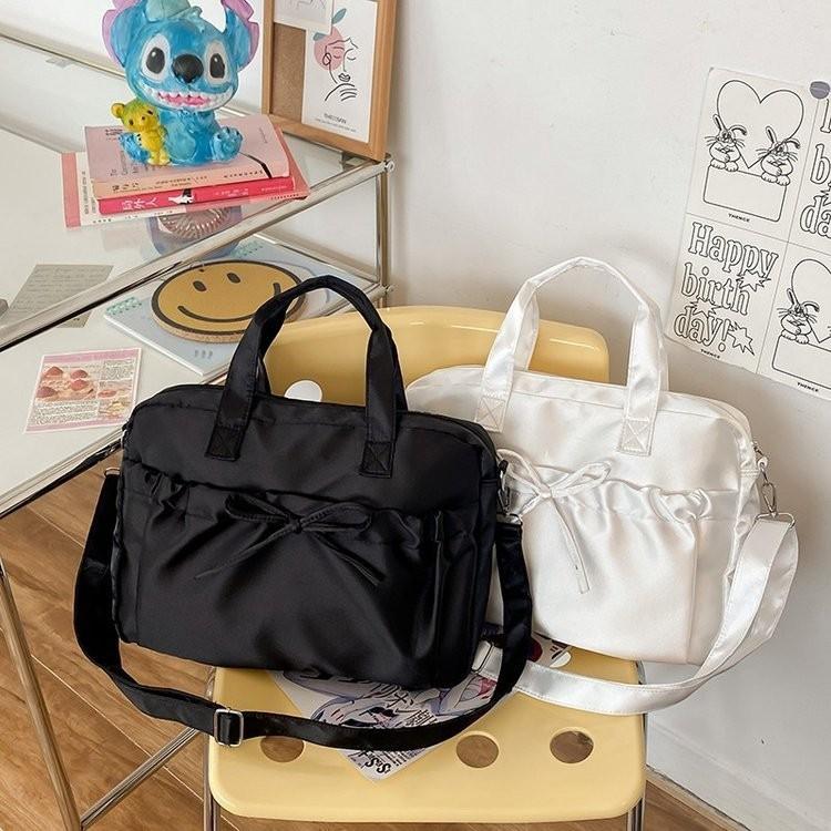 Stylish Urban Crossbody Bag For Women Casual Canvas Nylon Handbag With Bow Detail