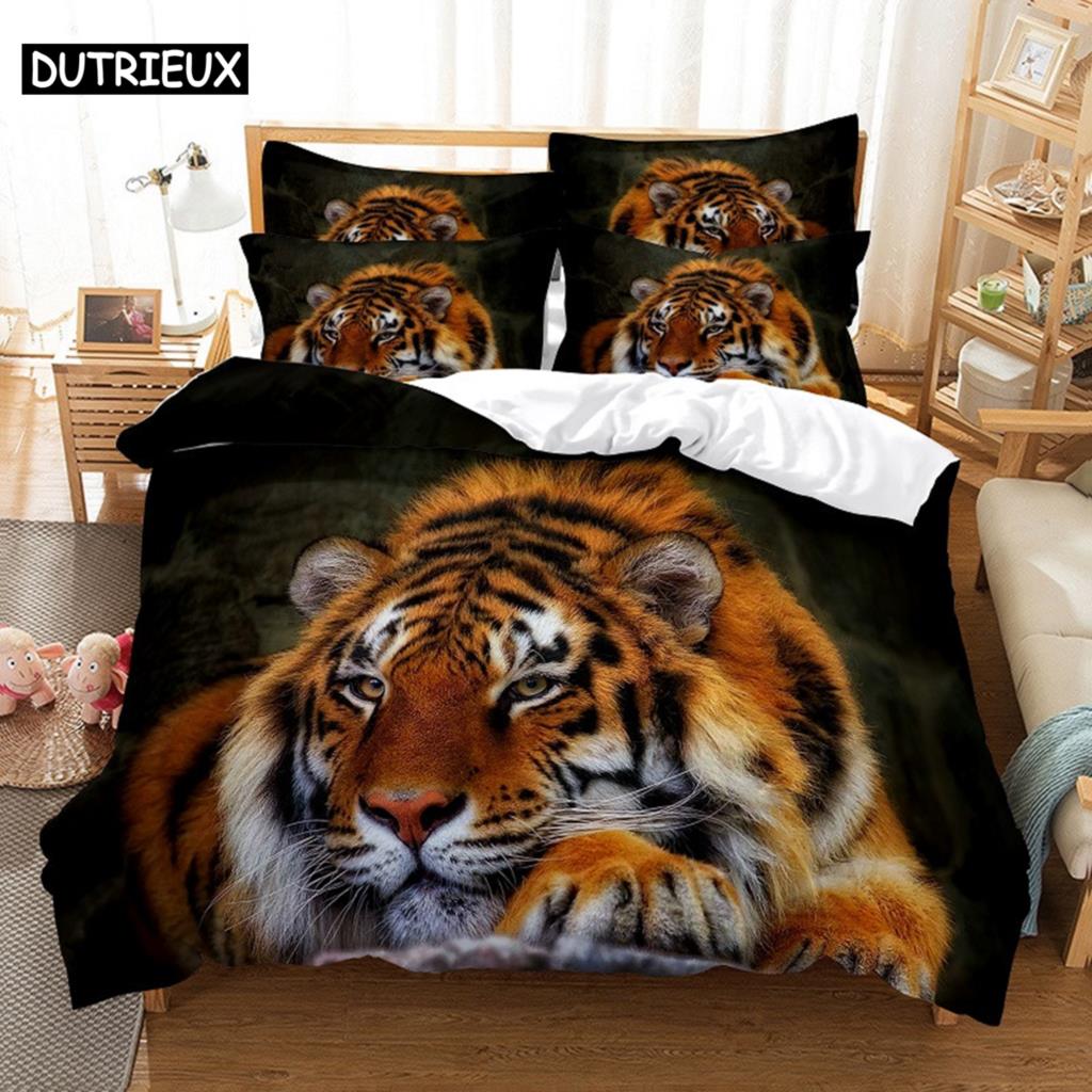 3D Digital Printing Fashion Design Running Tiger Bedding Set, Queen Size Duvet Cover Set