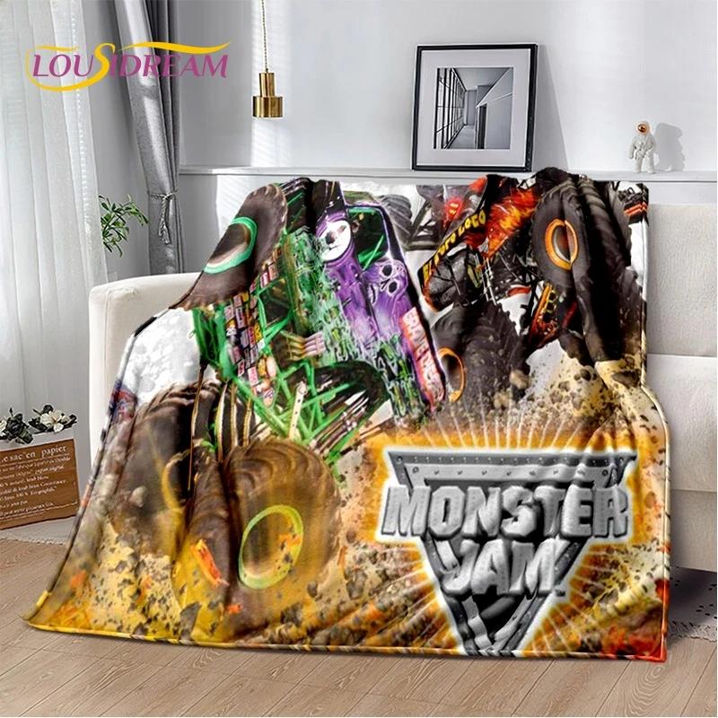 Monster Truck 3D Monster Jam Cartoon Soft Flannel Blanket for Bed Bedroom Sofa Picnic,Throw Blanket for Outdoor Leisure Nap Gift