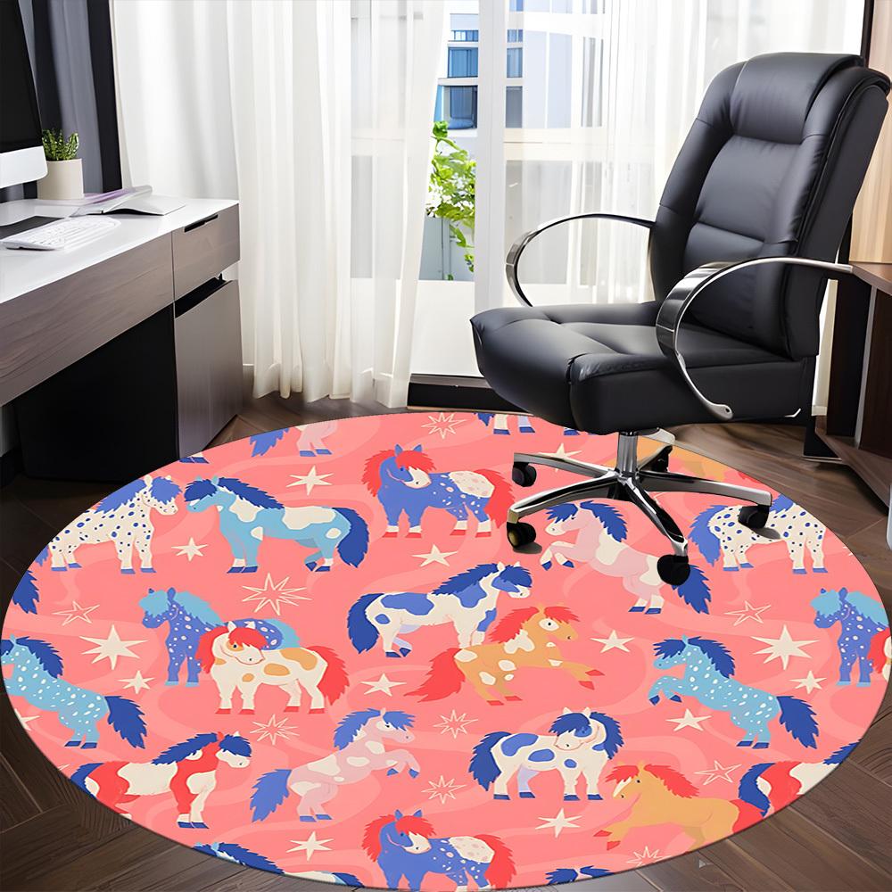 1pc Horse Pattern Office Round Rug, Non-slip, Soft and Durable Office Rug for Interior Decoration, Perfect for Office, Beautiful Decoration yy26032303
