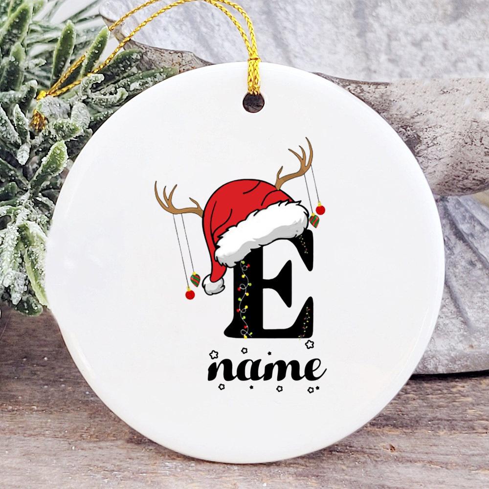Baby's Christmas Ornament Personalized Initial with Name Ceramic Bauble Gift for Newborn Present for Baby Custom Xmas Decoration