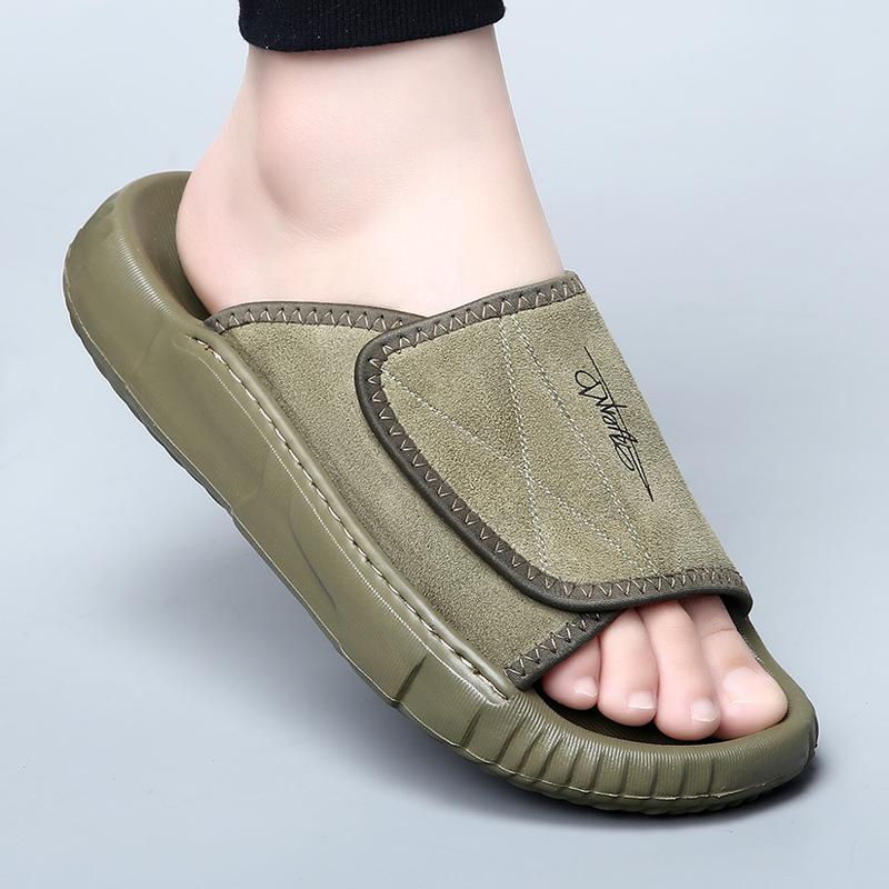 Summer first layer cowhide slippers men's home indoor high-end casual sandals soft bottom non-slip white men's slippers