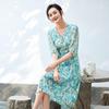 Elegant Silk Dress with Waist-Cinched Print