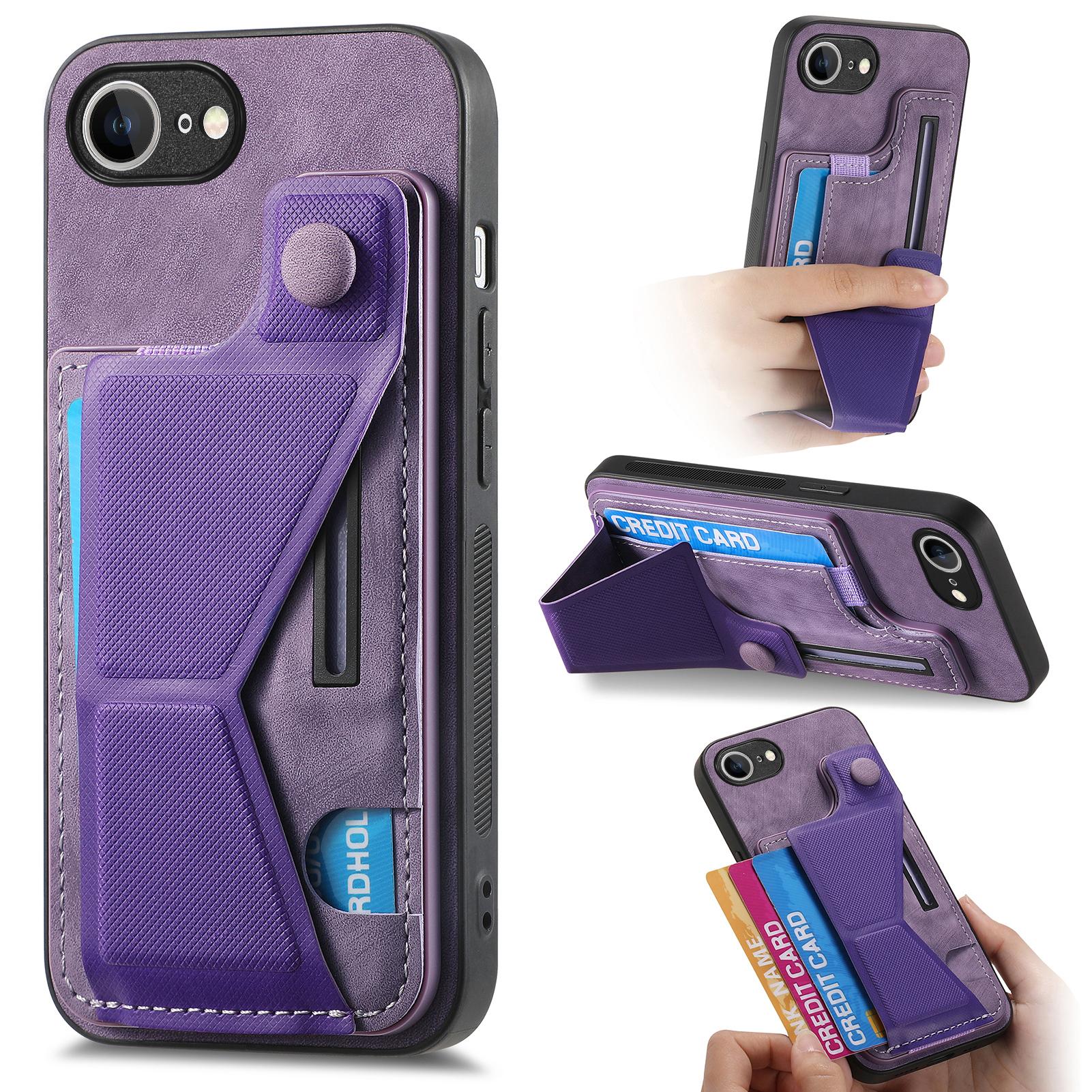 

For iPhone 16e Case with Card Slot Kickstand Retro Leather Back Cover D