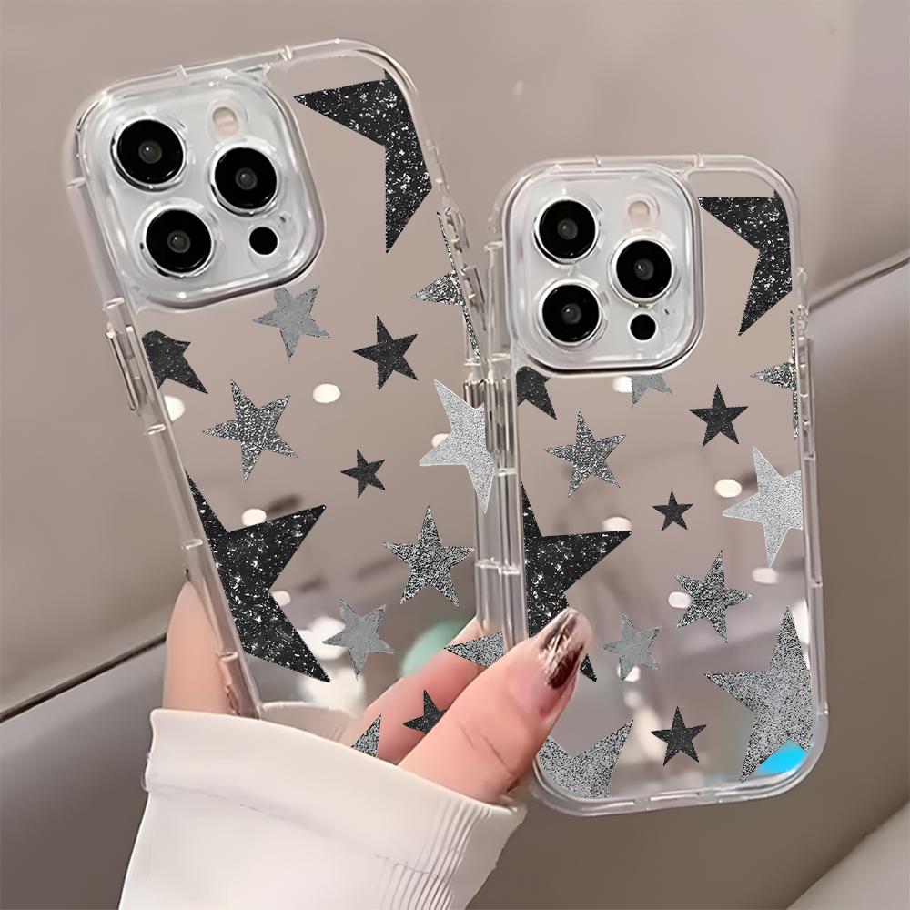 Shining Star Pattern Back Mirror Phone Case For iPhone 17 Pro Max 11 12 13 14 15 16 7 8 Plus Air X XR XS Shockproof Soft Cover