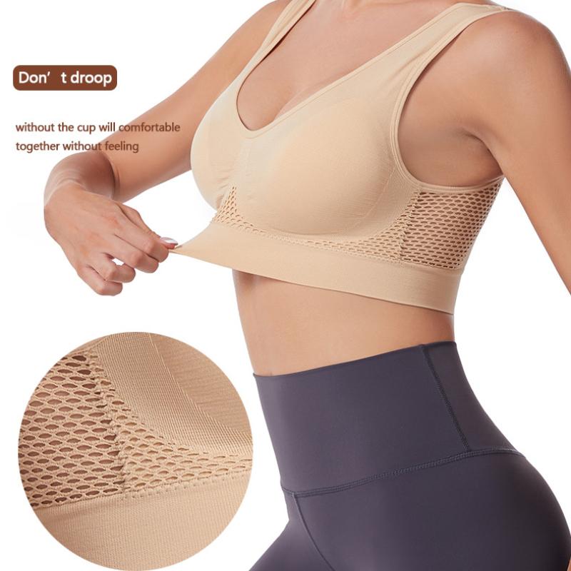 Women's Mesh Breathable Underwear Large Size Wireless Full Coverage Tank Top Sports Yoga Bra M-5XL